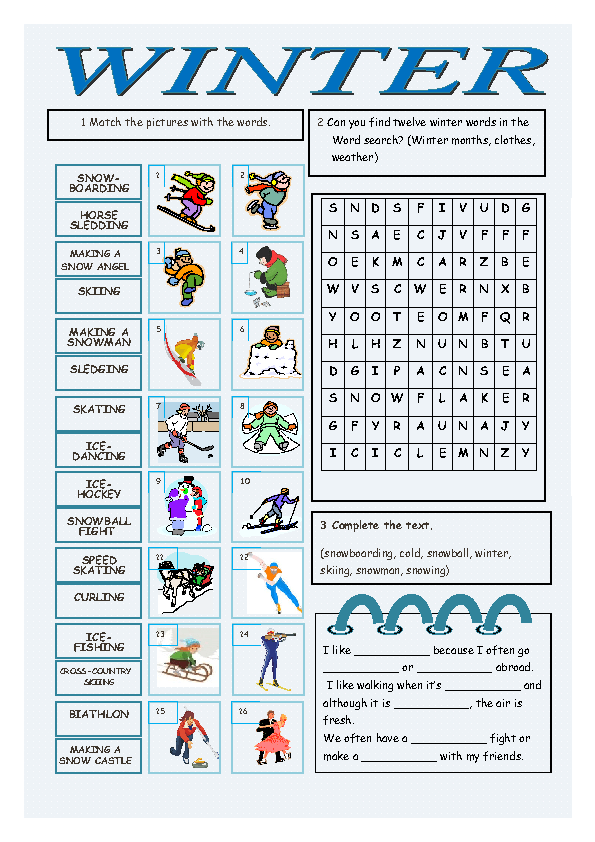 Winter holidays for kids. Winter Holiday activities задания. Winter Worksheets. Winter activities Vocabulary for children. Winter Sports Vocabulary for Kids.