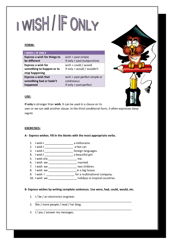 Wishes and Regrets (I Wish/ If Only) Worksheet