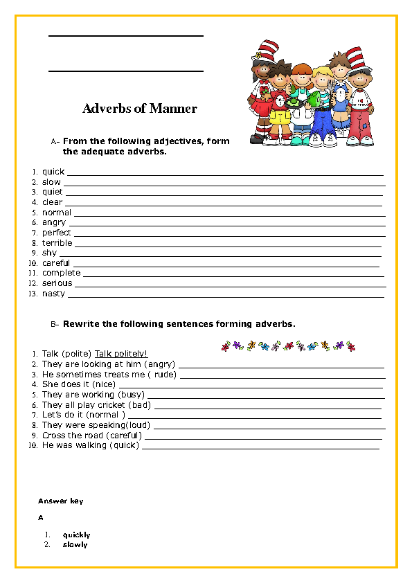 Adverbs of Manner Elementary Worksheet