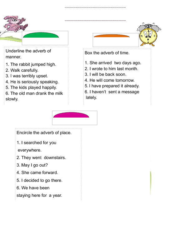 Worksheet On Adverbs Of Manner Time And Place For Grade 4