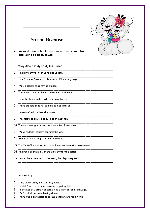 Because Conjunction Worksheet