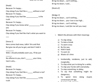 Song Worksheet Happy By Pharrell Williams