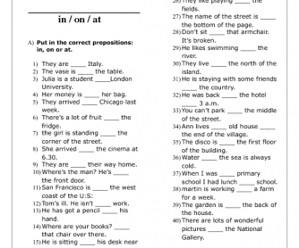 Revising Prepositions: At,On, In