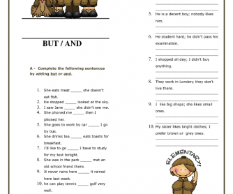 Conjunctions And/ But Elementary Worksheet