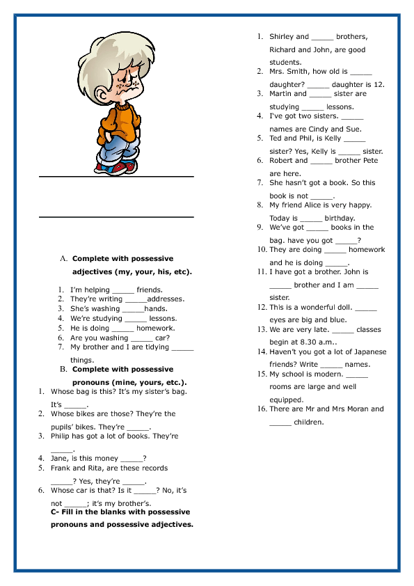 Possessive Pronouns Test Worksheet