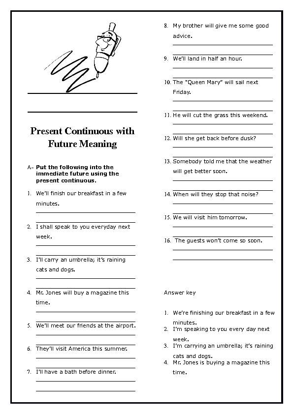 meaning w-grammar Present Meaning Continuous Worksheet with Future