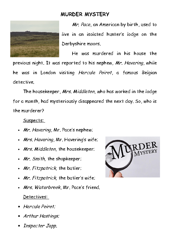 4th Grade Murder Mystery Printable Worksheet