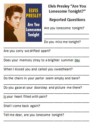 Song Worksheet: Are You Lonesome Tonight? by Elvis Presley (Reported ...