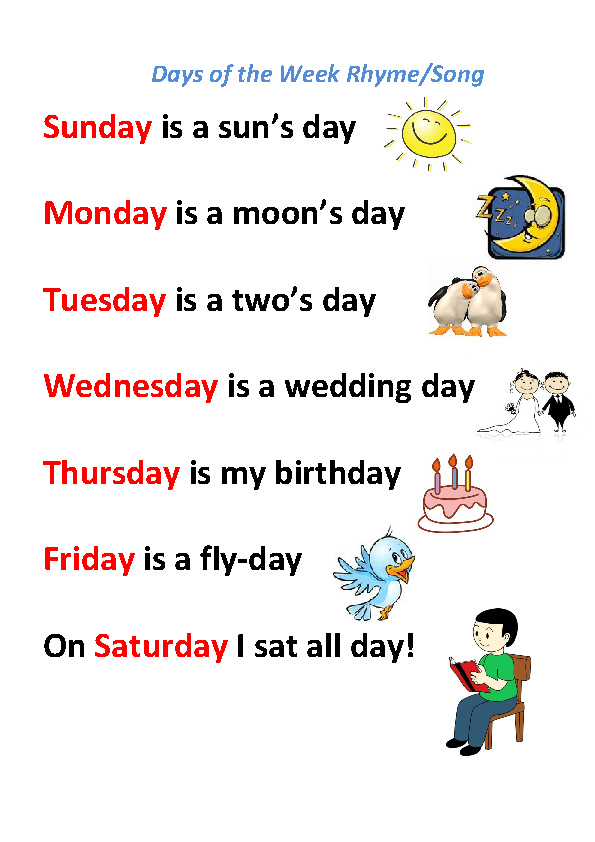 days of the week song monday