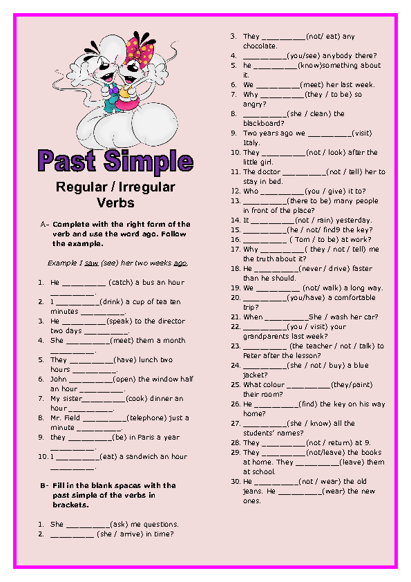 Irregular Verbs Worksheet Past Simple