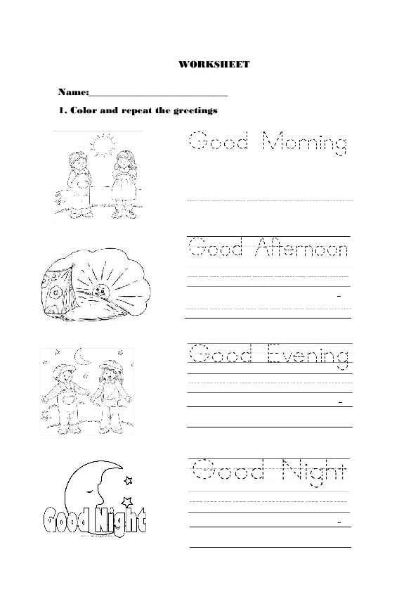 worksheets kindergarten esl family Kindergarten Greetings for