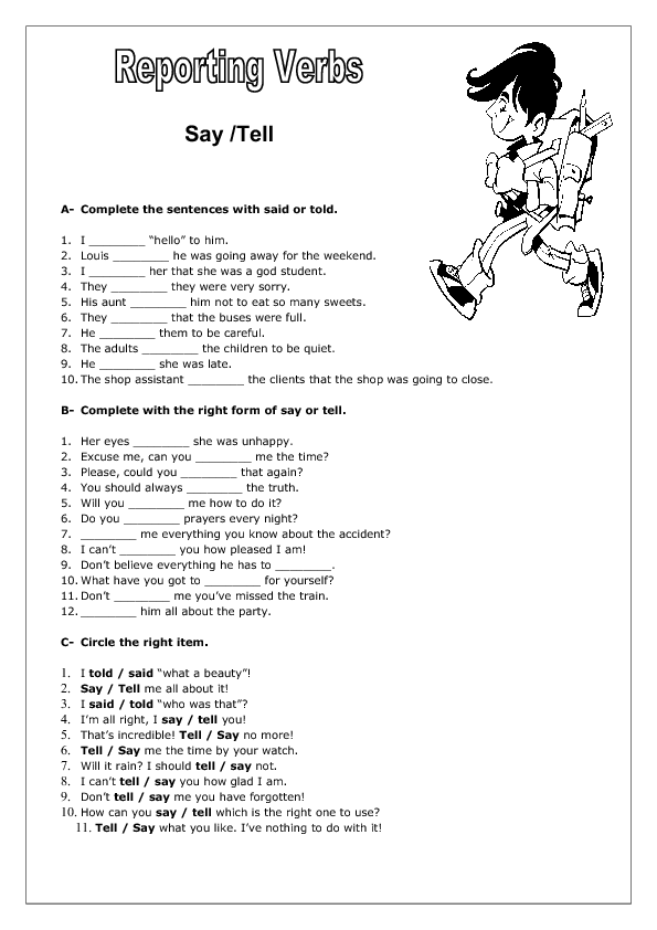 reporting-verbs-say-and-tell-worksheet