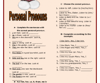 Personal Pronouns Elementary Worksheet