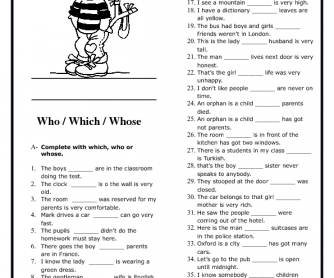 Relative Pronouns Elementary Worksheet