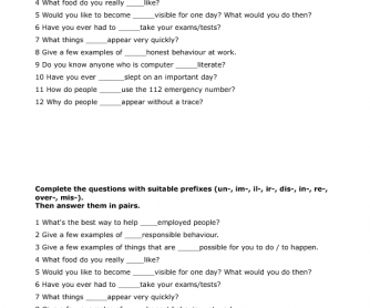 Adjective Prefixes: Questions for Discussion