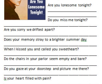 Song Worksheet: Are You Lonesome Tonight? by Elvis Presley (Reported Questions)