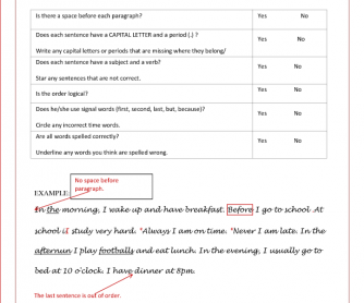 Peer Editing Sheet for Beginners