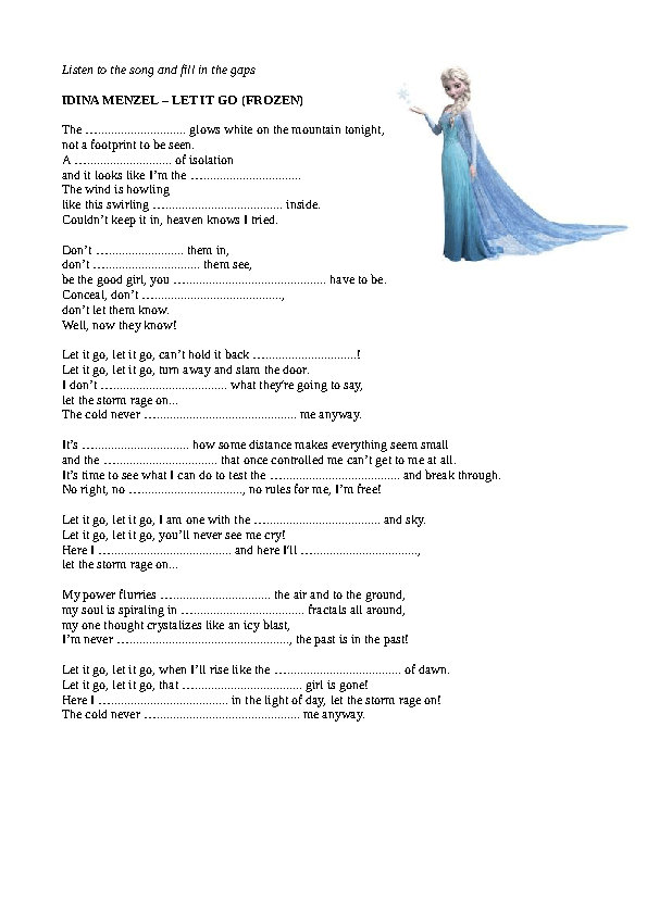 let it go frozen lyrics sheet