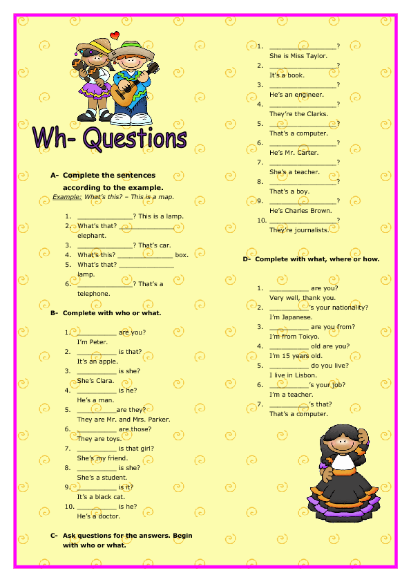 wh questions elementary worksheet