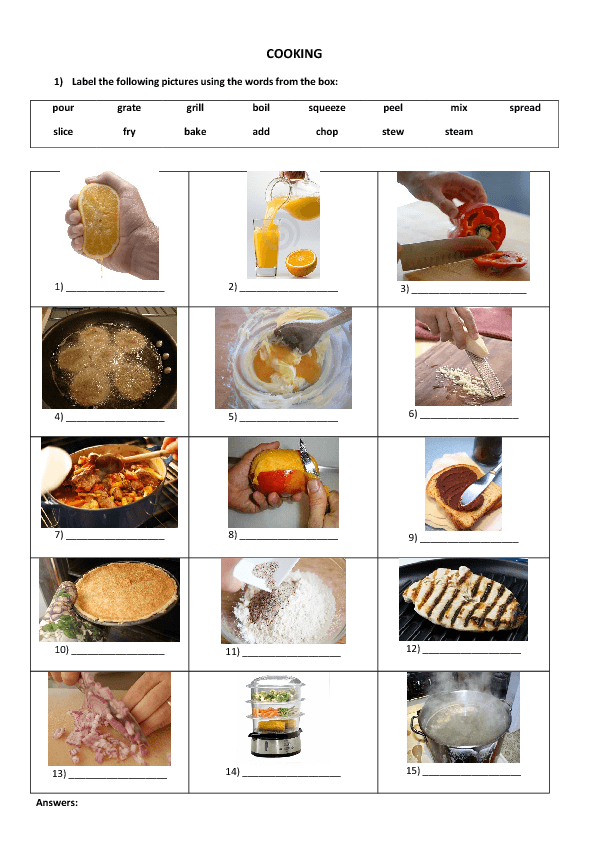 82 FREE Cooking Worksheets