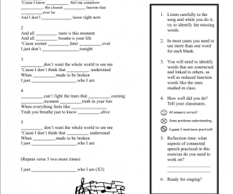 Song Worksheet:Iris by Goo Goo Dolls (Function Words Reduction)