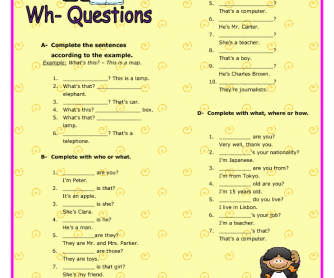 wh questions elementary worksheet