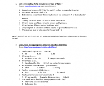 Movie Worksheet: The Benefits of Drinking Water