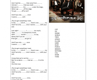 Song Worksheet: Something I Need by OneRepublic