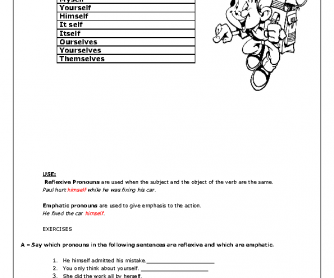 Reflexive and Emphatic Pronouns Worksheet