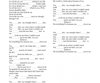 Song Worksheet: Because You Loved Me by Celine Dion