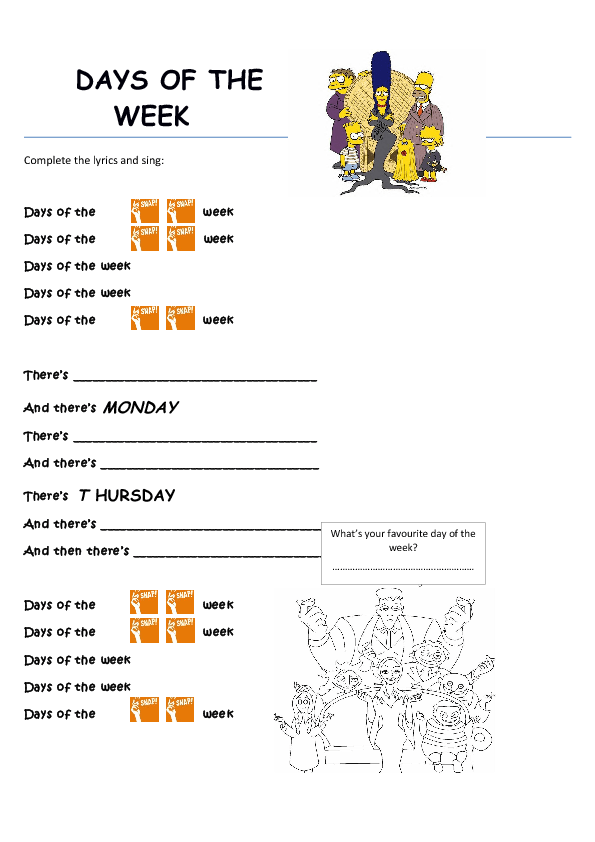 Download Song Worksheet Days Of The Week Adam S Family Tune PSD Mockup Templates