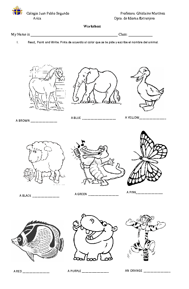 Animals, Colours and Adjectives