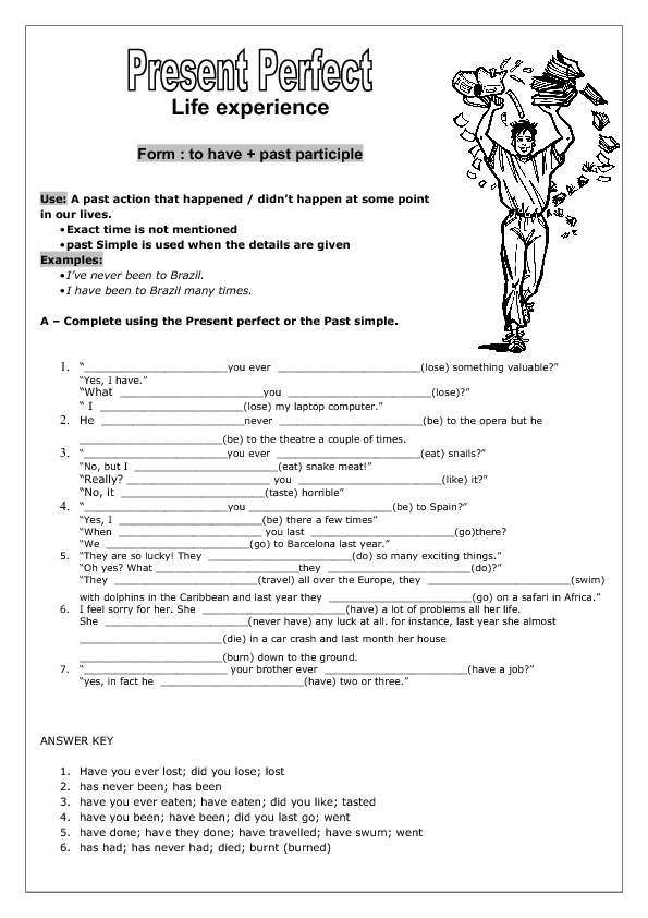 Present Perfect Life Experience Worksheet