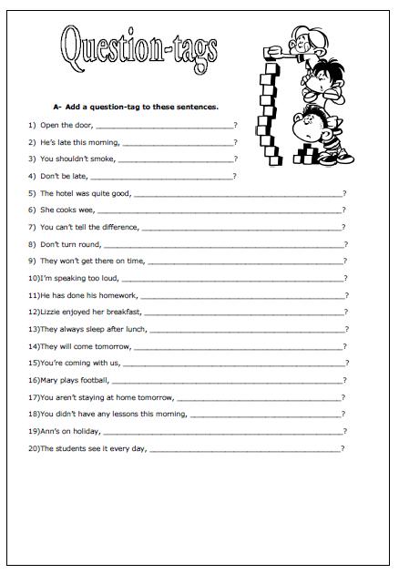 65 free tag questions worksheets