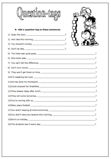 Question Tags Elementary Worksheet