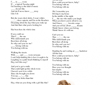 Song Worksheet: You Belong with Me by Taylor Swift