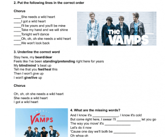 Song Worksheet: Wild Heart by The Vamps