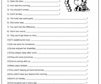 Question Tags Elementary Worksheet