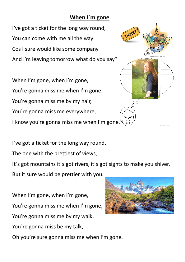 Song Worksheet: When I'm Gone (the Cup Song)