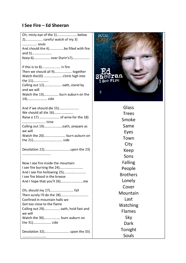 Perfect ed sheeran перевод на русском. I see Fire Эд Ширан. I see Fire ed Sheeran текст. Ed Sheeran Worksheets. Perfect Duet ed Sheeran Song Worksheet.
