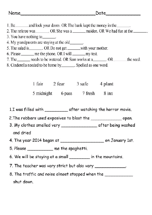 Vocabulary Grade 2 English Worksheets