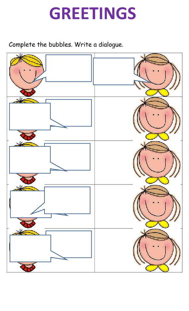 worksheet with speech bubbles