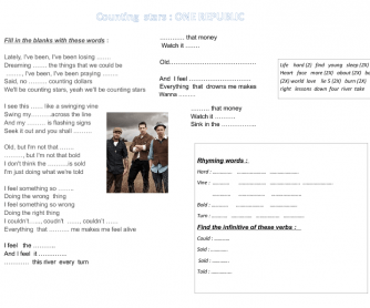 Song Worksheet: Counting Stars by One Republic