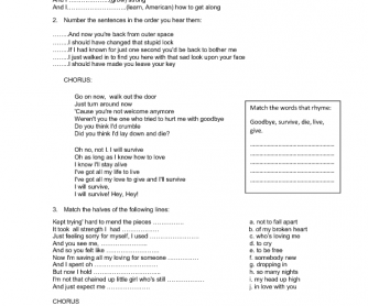 Song Worksheet: I Will Survive by Gloria Gaynor