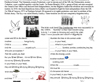 Song Worksheet: Zombie by The Cranberries