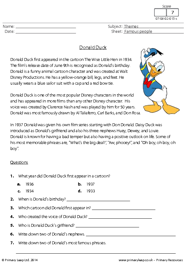 Reading Comprehension - Donald Duck