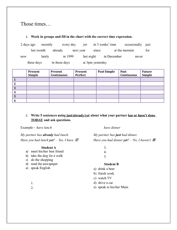 Time Expressions And Present Perfect