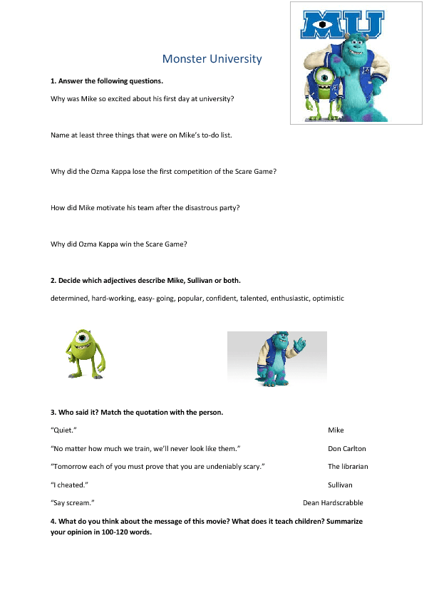 level university exercise english Worksheet: University Movie Monster