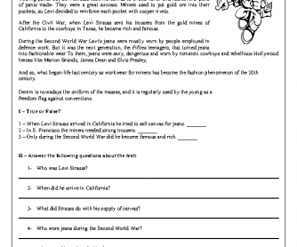 Worn in the USA Reading Worksheet