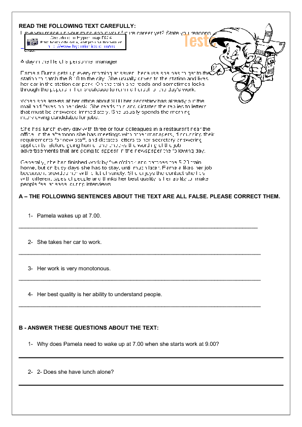 daily routines reading comprehension worksheet